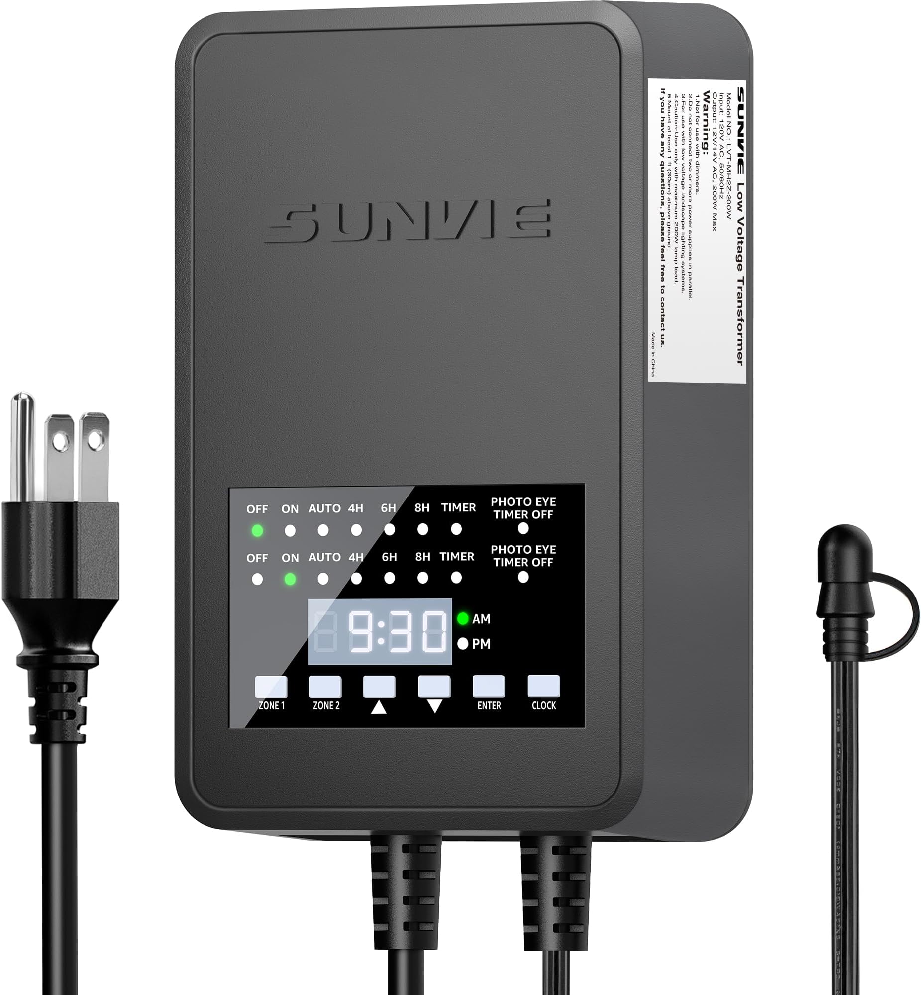 200W Low Voltage Landscape Transformer with 2 Independent Control Output Landscape Lighting Transformer with Timer and Photocell Sensor 120V AC to 12/14V AC Weatherproof Low Voltage Transformer