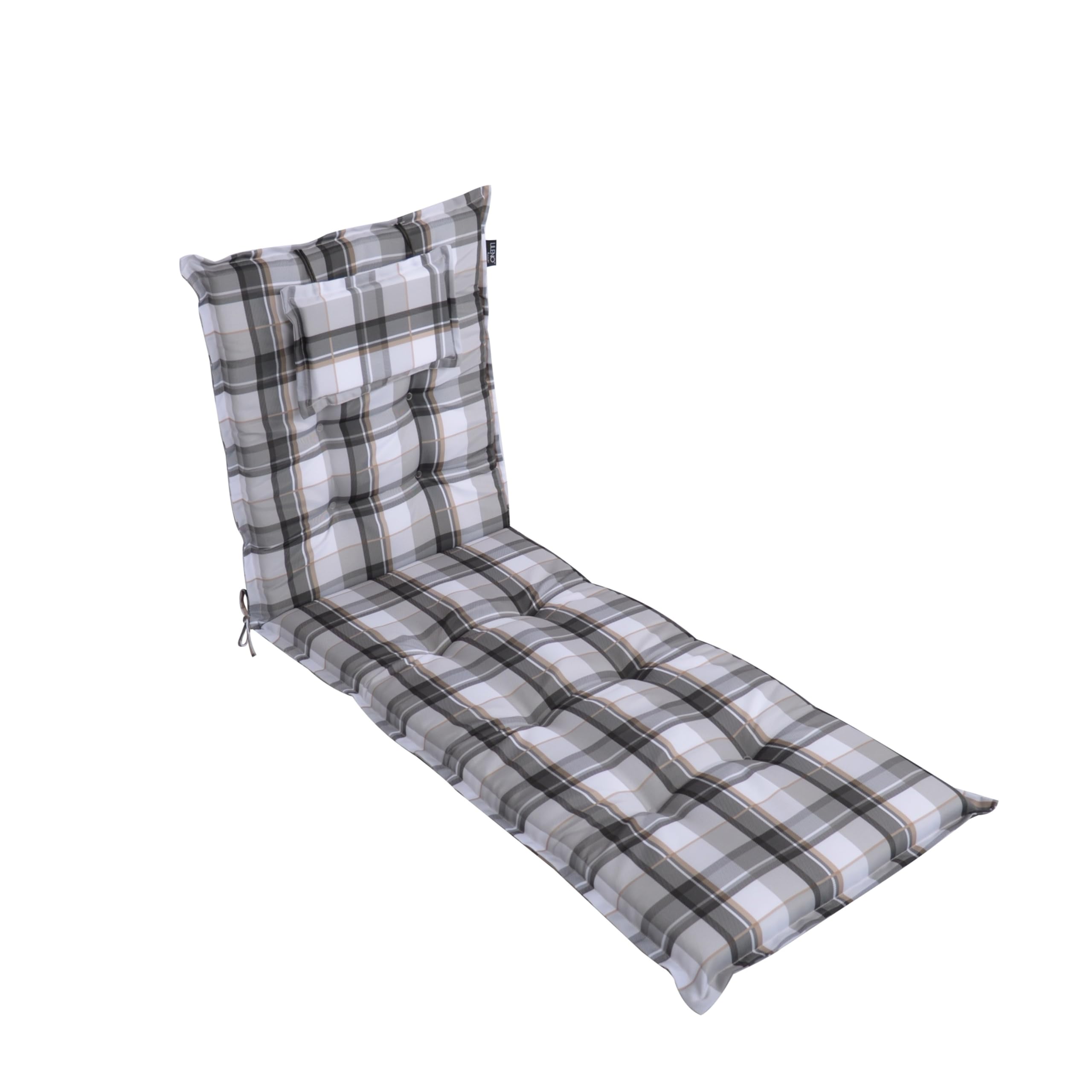 LILENO HOME Mar 1 cuscino per lettino a rotelle e sdraio da spiaggia, grigio a quadri Y, cuscino imbottito per lettino da giardino (188 x 60 x 8 cm)