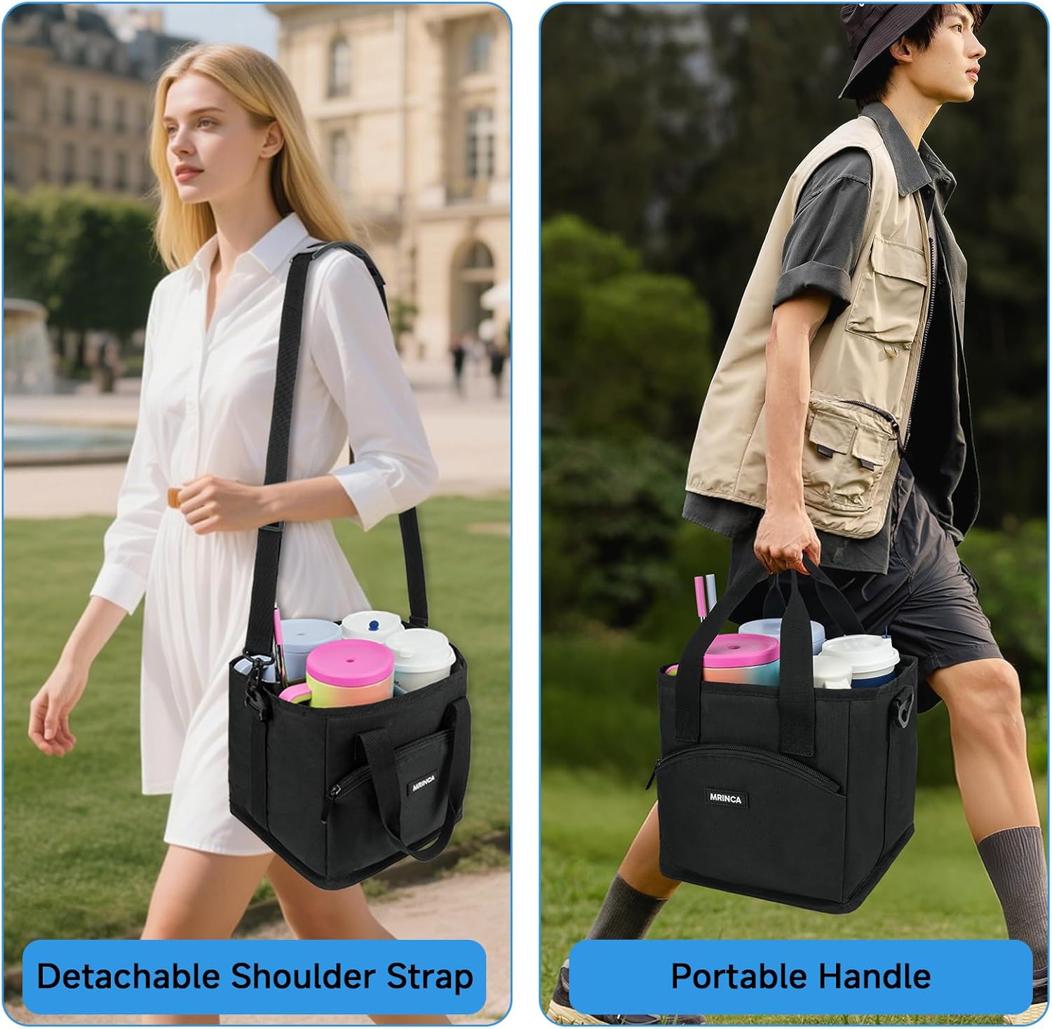 Drink Carrier with Handle, 4 Cup Insulated & Leakproof Tote - Portable Reusable Cup Holder for Delivery Drivers, Car Travel, Family Outings - Image 5