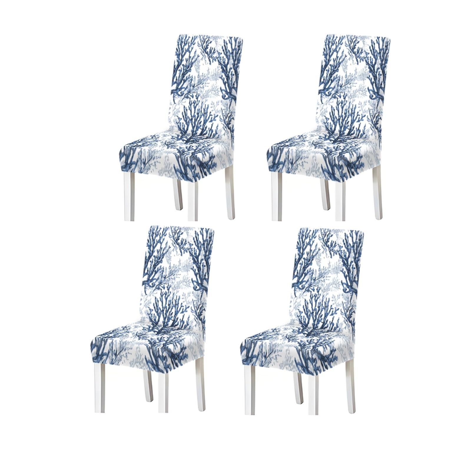 FZJKGH Navy Blue Coral Pattern Print Dining Chair Covers Set Of 2/4/6, Coastal Stretch Slipcovers For Kitchen Dining Room Removable Stretch Slipcovers for Dining Chairs(4PCSChair cover)