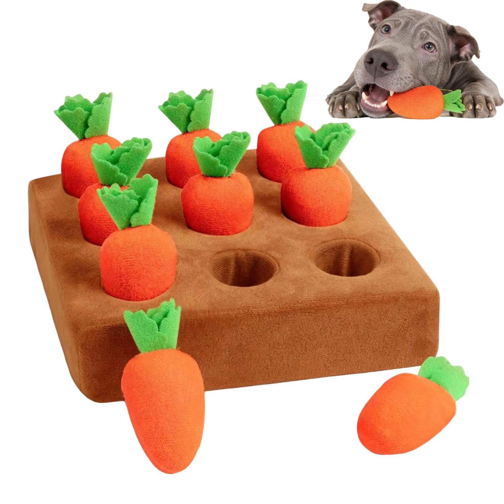 20cm Carrot Snuffle Mat For Dogs, Carrot Dog Toys With 9 Plush Carrots, Sniffing Training, Stress Relief, Hides And Seeks Dog Toy for Pet Stress Relief and Puppy Brain Training Foraging Skill