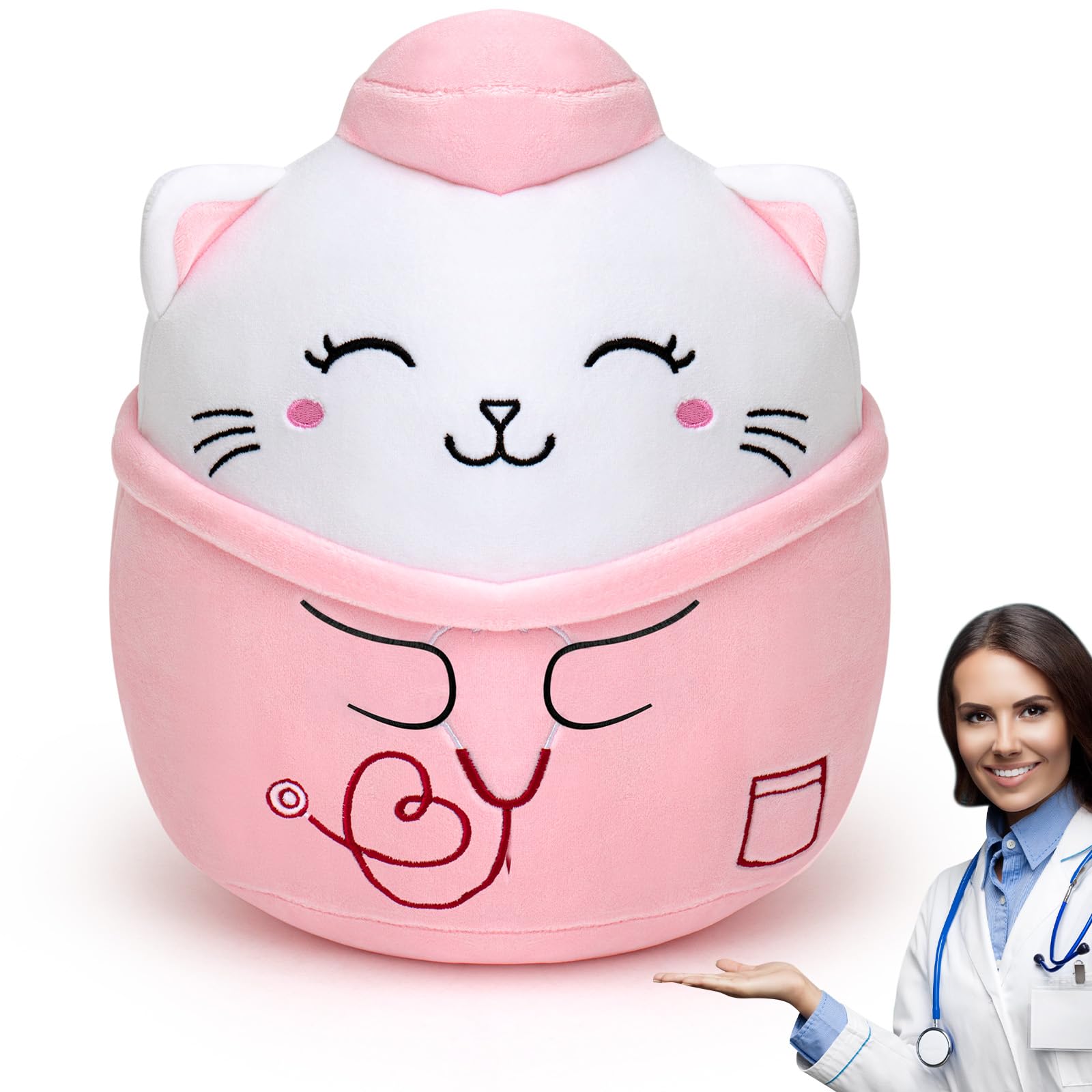 Jenaai 12 Inches Nurse Cat Stuffed Animals Doctor Plush Cat Plush Kitty Stuffed Animal Nurse Gift for Women(Pink)