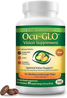 Ocu-Glo Nahrungsergänzungsmittel für Hunde und ihre Augen Kapseln für die Augenpflege mit Traubenkernextrakt, Lutein, Omega-3 Fettsäure, Vitaminen | Ergänzungsfutter gegen Augenprobleme
