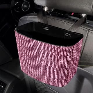 BlingSHD Car Trash Can,Bling Car Garbage Can Container Hanging Wastebasket with Rhinestones,Pink
