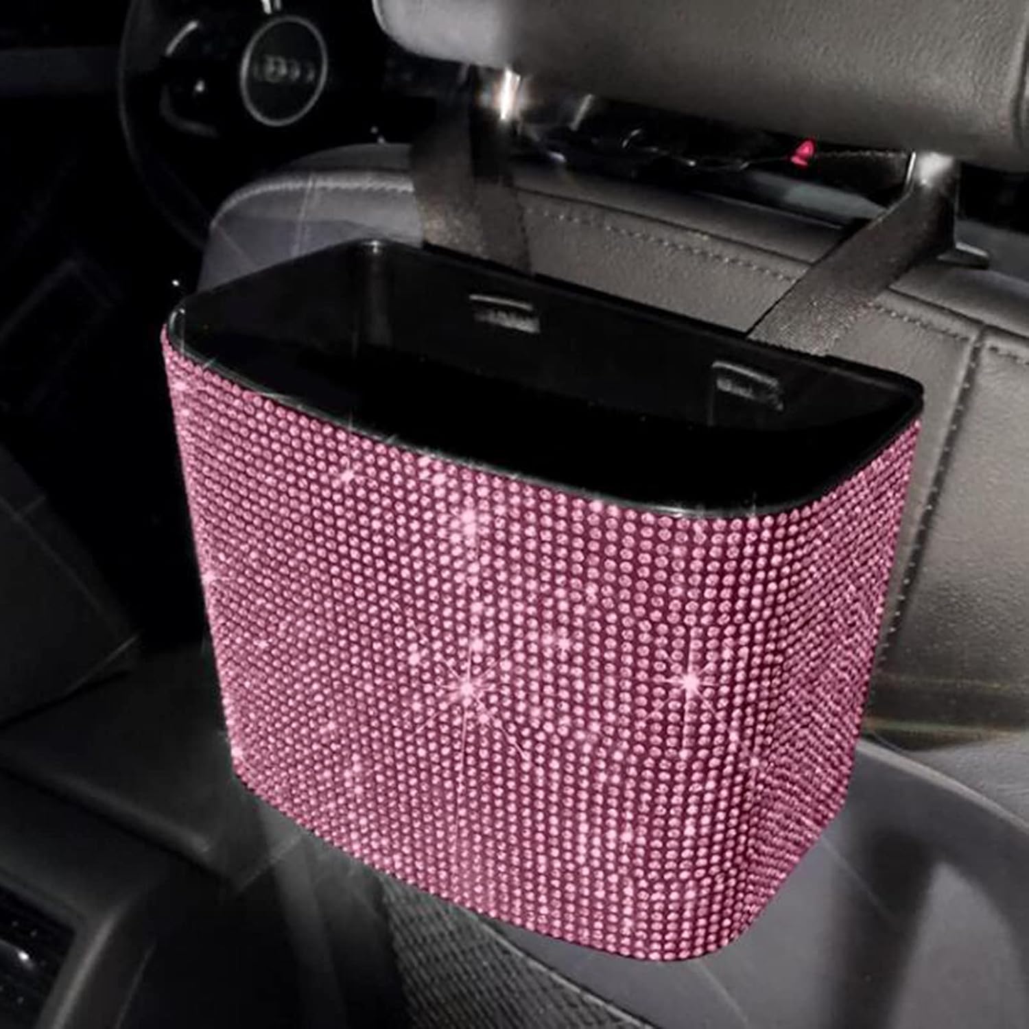 Car Trash Can,Bling Car Garbage Can Container Hanging Wastebasket with Rhinestones,Pink