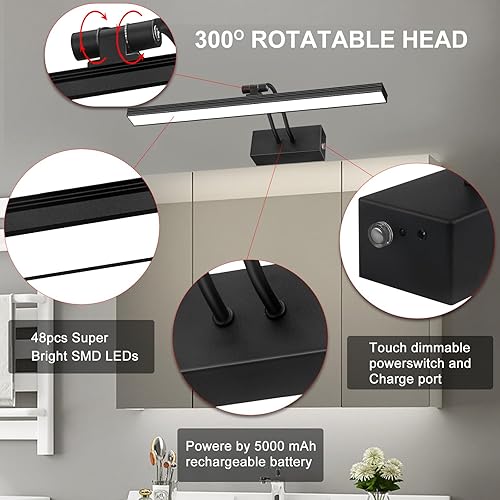 Miniatura 5 de LEEQVHOOLL Luz de imagen, luz de pared de batería de 16 pulgadas, luz de visualización 3CCT, luces de arte de metal para pinturas, temporizador