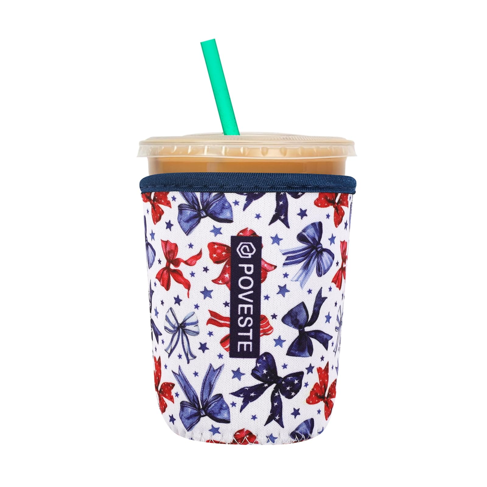 Reusable Neoprene Insulator Sleeve for Iced Coffee &amp; Cold Soda, Coffee Sleeves for Iced &amp; Hot Drinks, Cold Beverage Cooler Compatible with Starbucks, Dunkin (Bow&amp;Patriot, Small: 16-18oz)