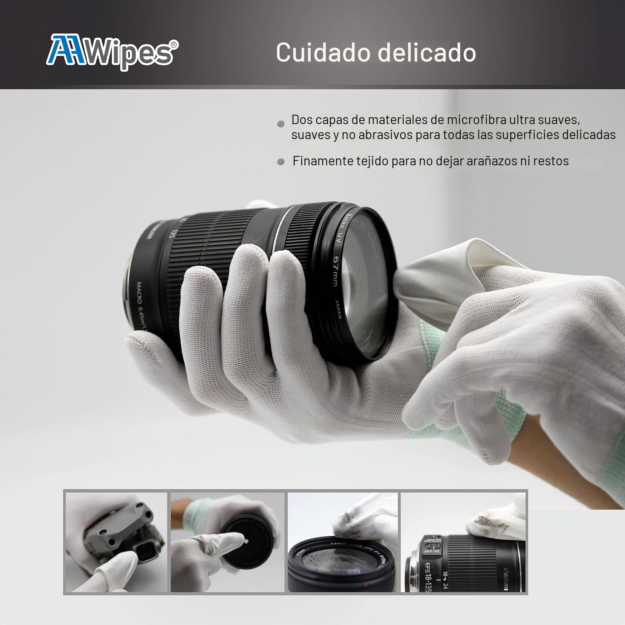 AAwipes Toallitas Microfibra Sala Blanca 9"x9", 180 gsm, 100 Pcs (MF18009) | Poliéster-polipropileno, superfino, sin pelusas, borde sellado por ultrasonidos, clase 100, para fibra óptica & laboratorio