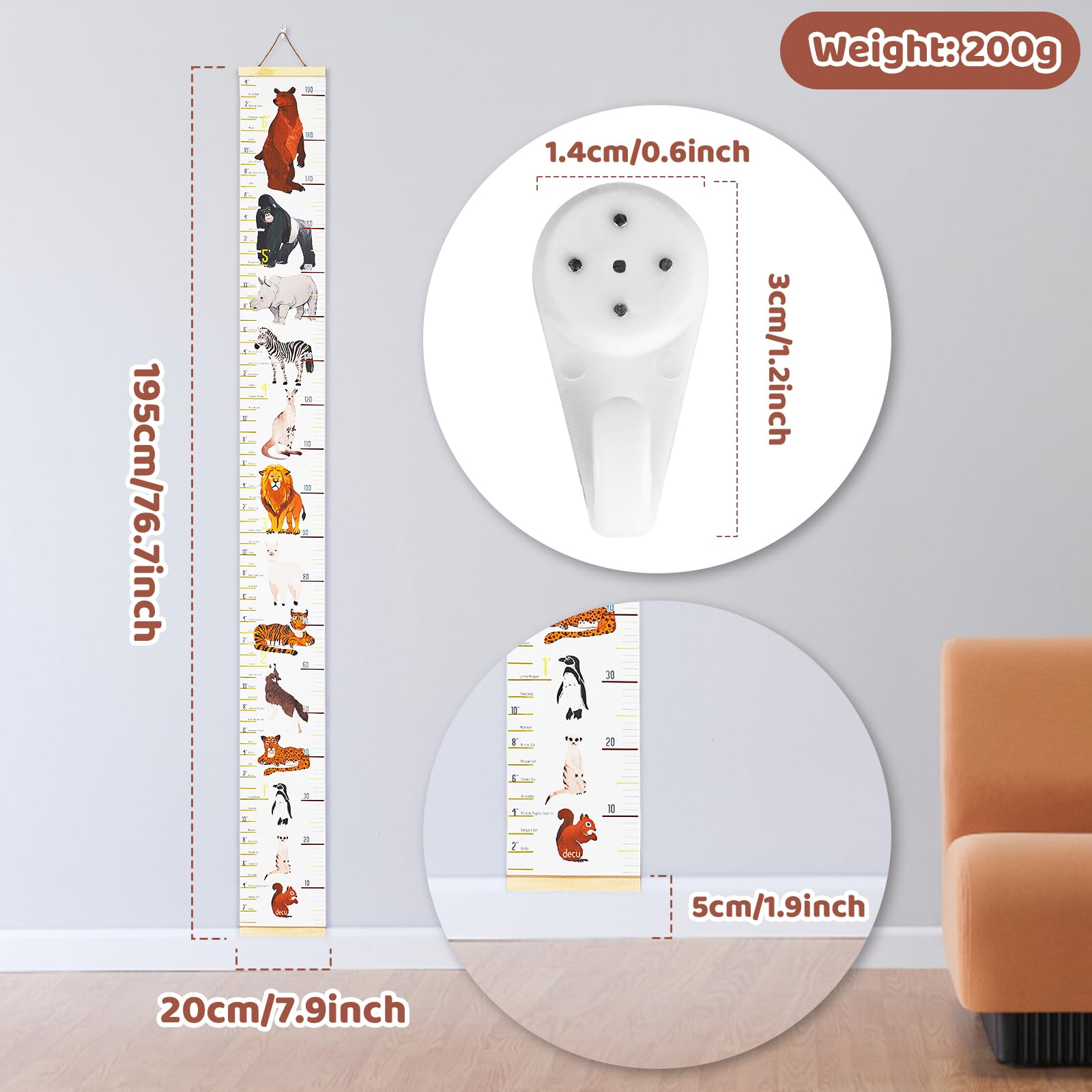 shockassist Height Chart for Children, Children's Height Chart, Height Chart for Baby and Toddler Room, Growth Chart - Image 2