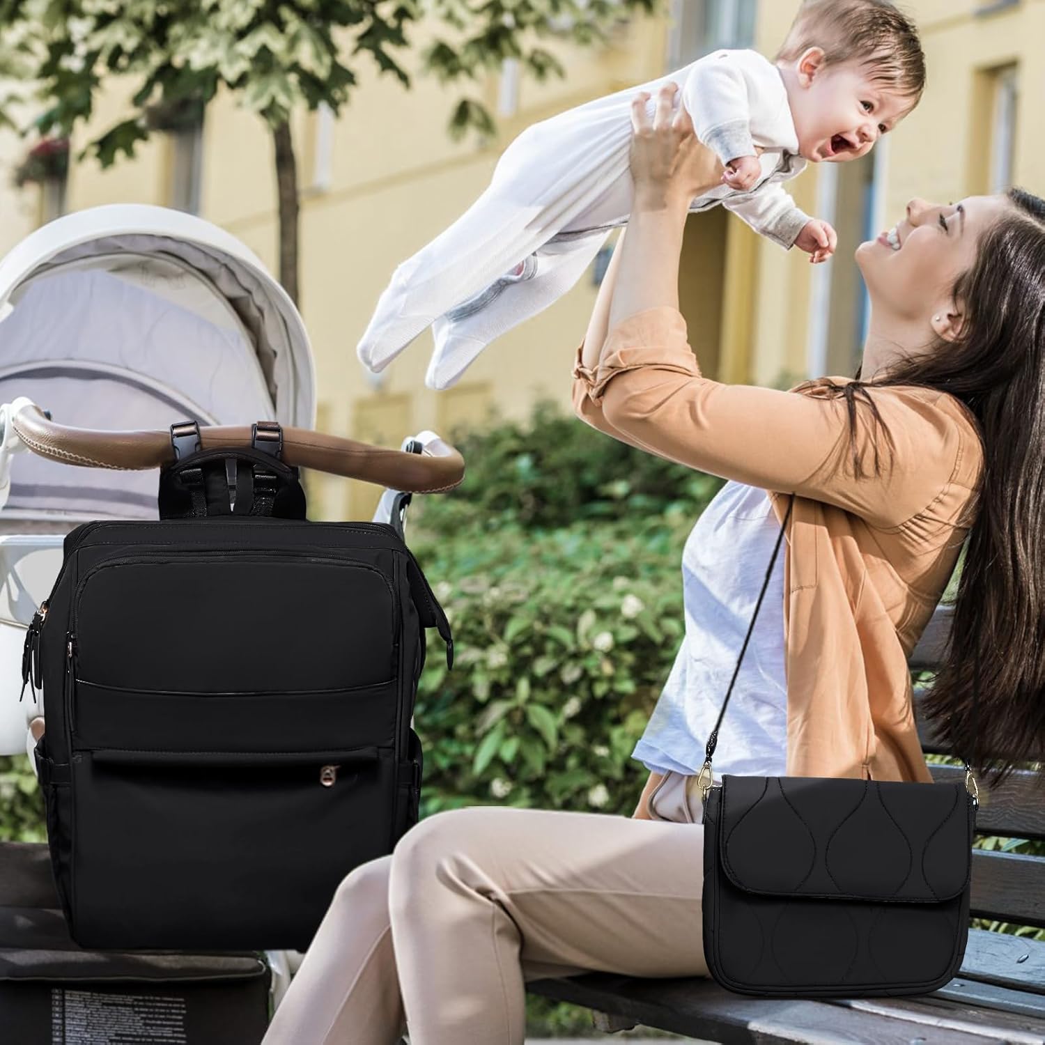 miss fong Diaper Bag Backpack - Baby Diaper Bag Travel Diaper Backpack with Diaper Changing Pad Large Capacity Baby Backpack with 12 Pockets for Mom & Dad -Black
