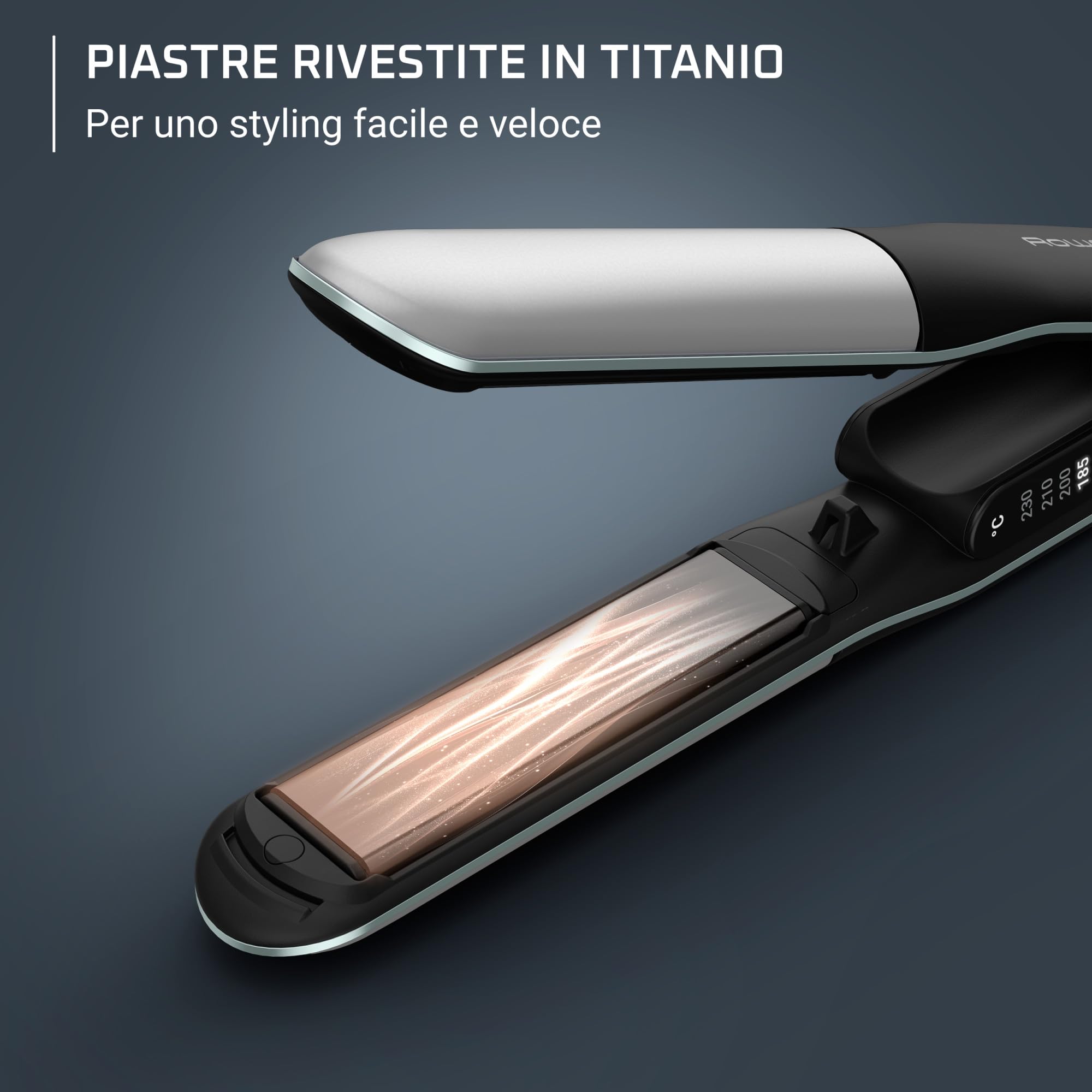 Rowenta Thermostyle 2-in-1, Piastra per Capelli in Titanio con Design Ergonomico Arrotondato, Tecnologia Ionica e Rivestimento in Ceramica per Stryling Lisci, Ricci e Mossi, SF7120