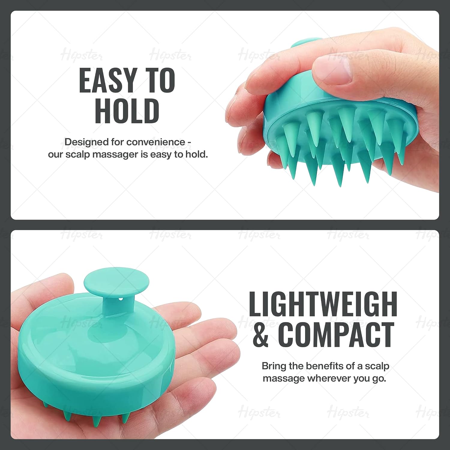 Hipster Round Hair Brush & Manual Scalp Massager - Shampoo Hair Brush with Super Soft Bristles for Exfoliating & Anti-Dandruff (Aqua)