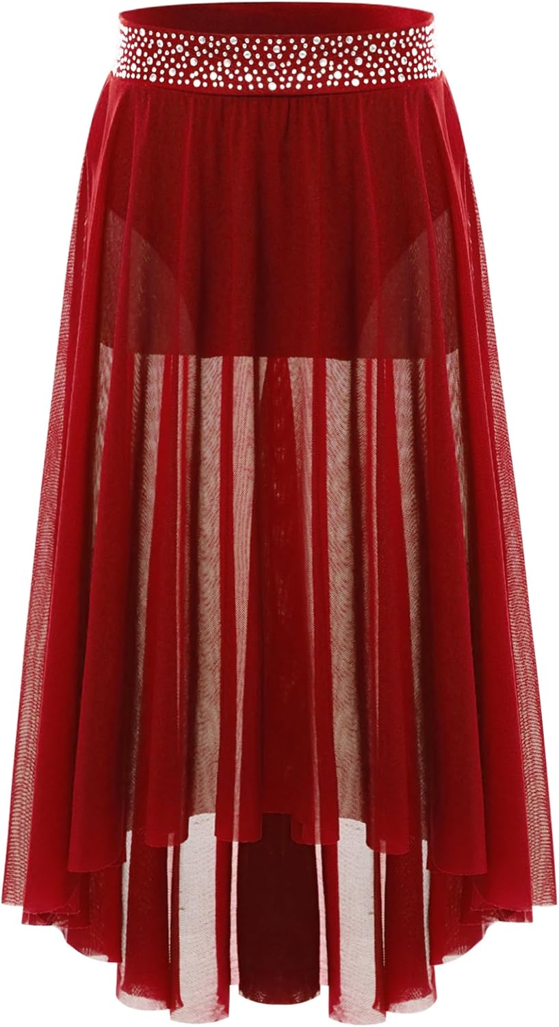 Kids Girls Modern Lyrical Dance Skirts Glitter Rhinestones Irregular Skirted Leotard Ballet Dance Skirts