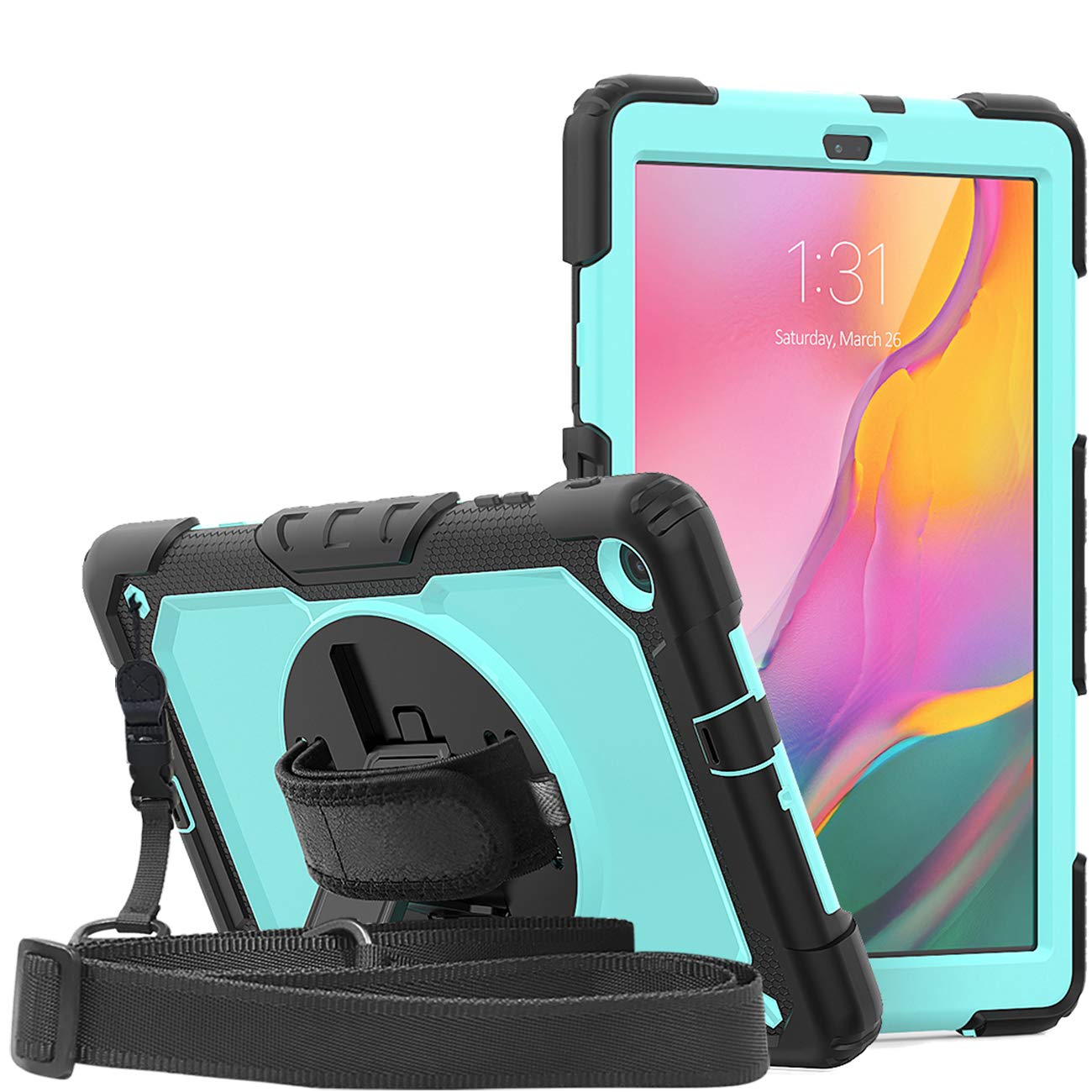 DUNNO Case for Samsung Galaxy Tab A 10.1 Inch 2019(SM-T510/T515) - Heavy Duty Full Body Cover with Built-in Kickstand Shockproof Multiple Viewing Angles (Black/Light Blue)