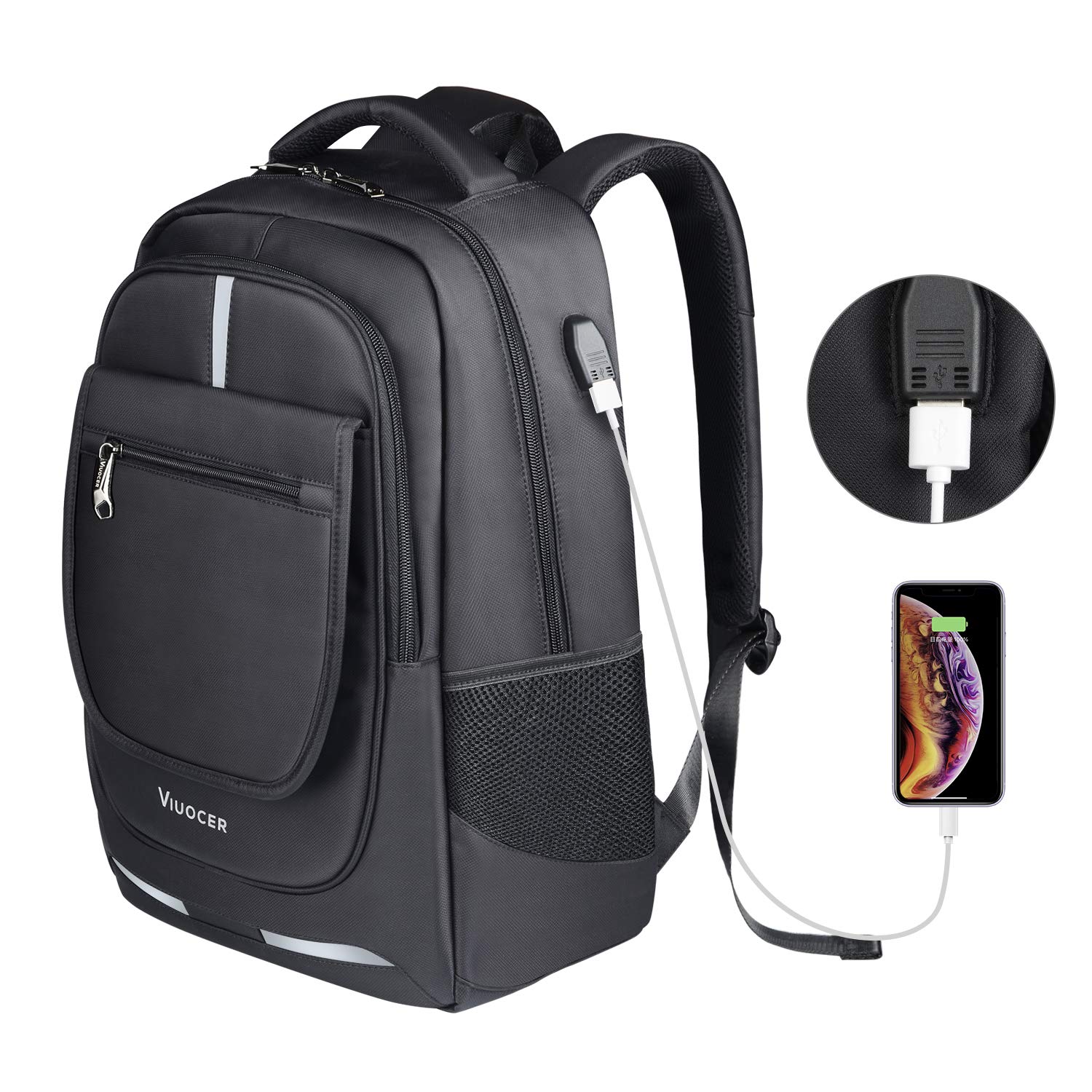 VIUOCER Men Women Laptop Backpack: 15.6 In Computer Tech USB College School Bag