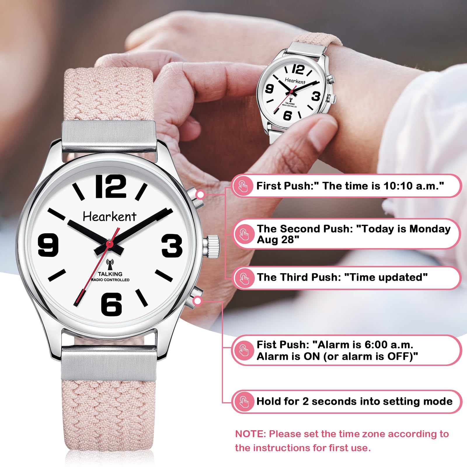 Hearkent Orologio parlante da donna per ipovedenti e anziani, numeri grandi, facile da usare, orologio vocale per non vedenti e anziani, orologio parlante con accento americano chiaro