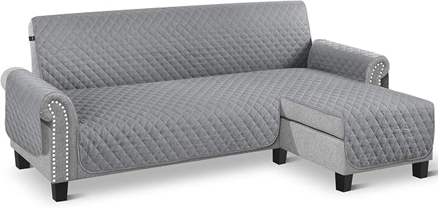 TAOCOCO Corner Sofa Bed Cover Reversible 2 Seater Chaise End Sofa Cover L Shape Sofa Protector for Pets Furniture Sofa Protector (Pale Grey)