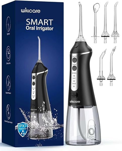 Water Dental Flosser, Portable Oral Irrigator with 300ML Water Tank, IPX7 Waterproof, Rechargeable, 4 Modes for Deep Tee