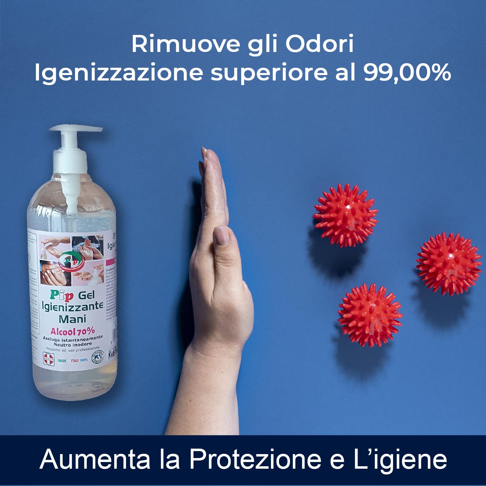 PIP Gel Igienizzante 1 Litro con Alcol 70%, Completo di Dosatore, Uso Personale, Scuola, Ufficio e Negozio, Non Irrita, Adatto a Pelli Sensibili, Non Profumato, Professionale, Fl. 1 Litro