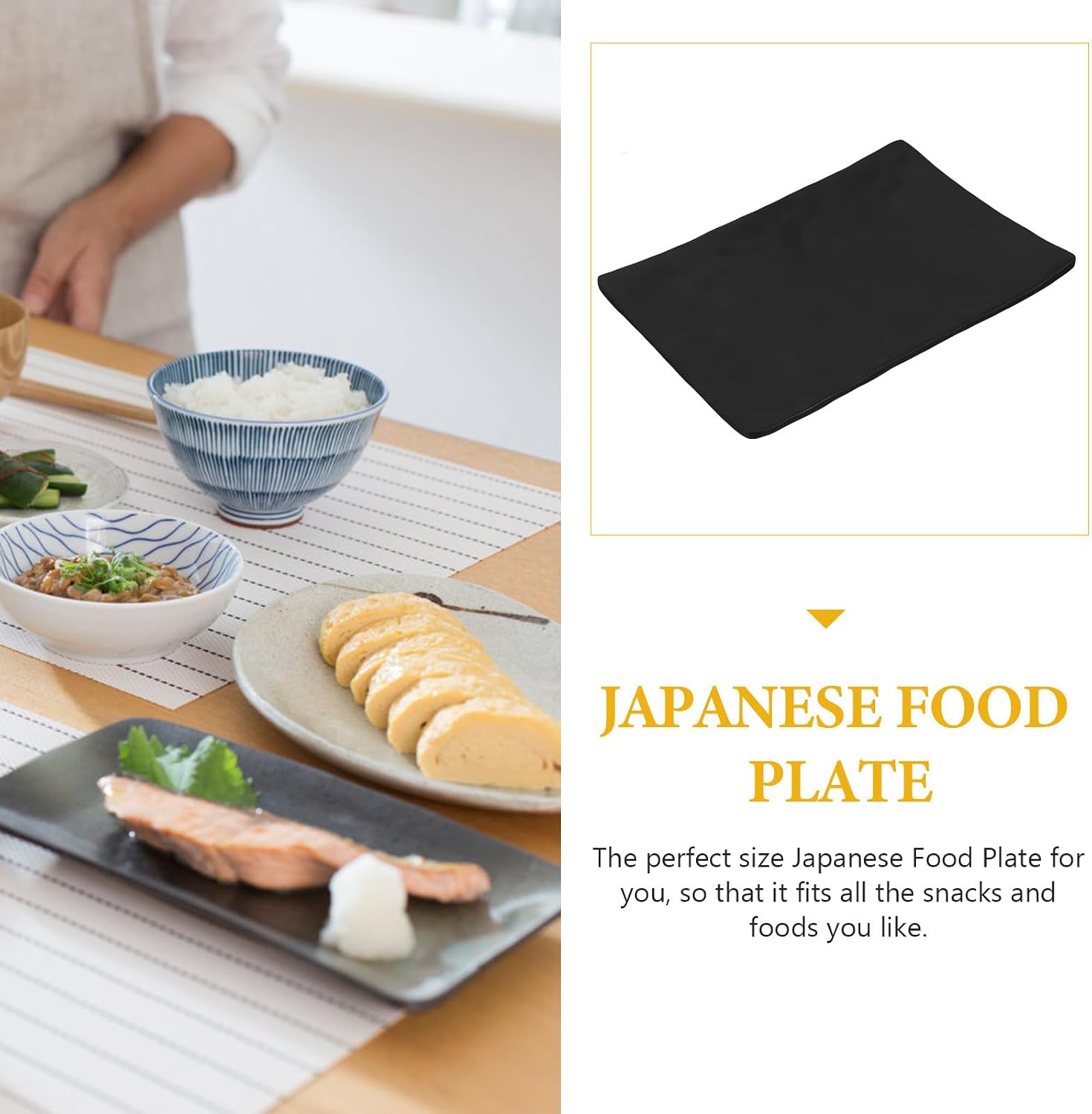 Black Matte 8-inch Rectangular Sushi Plate Decorative Japanese Style Sushi Serving Tray for Restaurant and Home Use