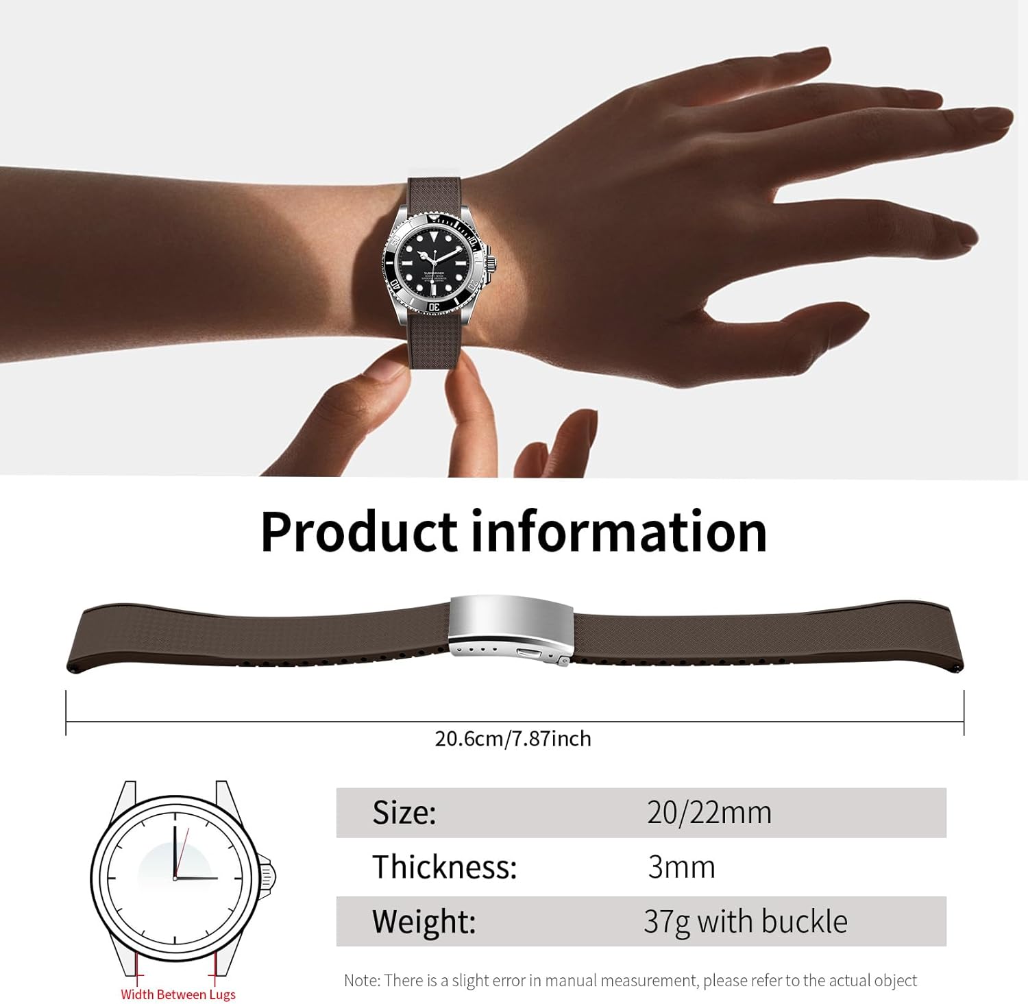 ULLCHRO FKM Rubber Watch Strap, Cut to Size Quick Release Fluororubber Watch Band Soft Replacement Watchband with Silver Milled Clasp for Men Women 18mm 19mm 20mm 21mm 22mm - Image 6