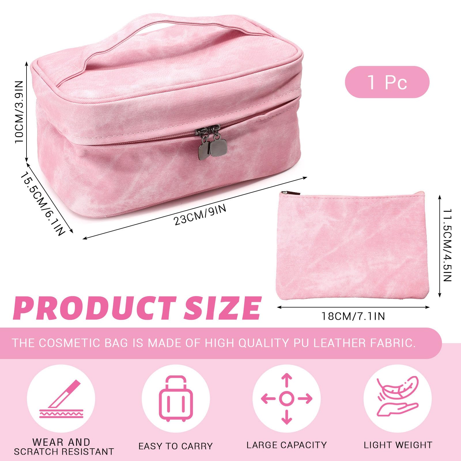 Huakaile PU Leather Makeup Bag with Zipper, Waterproof Large Capacity Makeup Organizer, Portable Travel Cosmetic Cases - Image 2