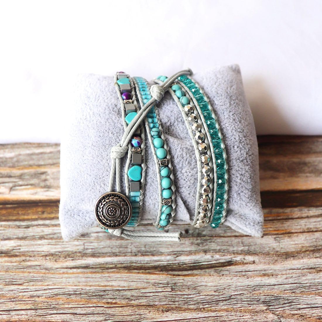 YGLINE Natural Stone Bracelet 5 Wraps Bracelet Handmade Blue Color Boho Bracelet for Women Bracelet - Image 5