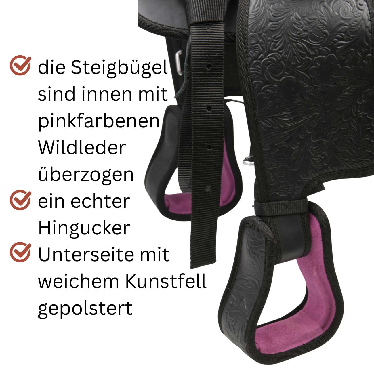AMKA Westernsattel für Kinder DE ROSA schwarz/pink Ponysattel Shetty