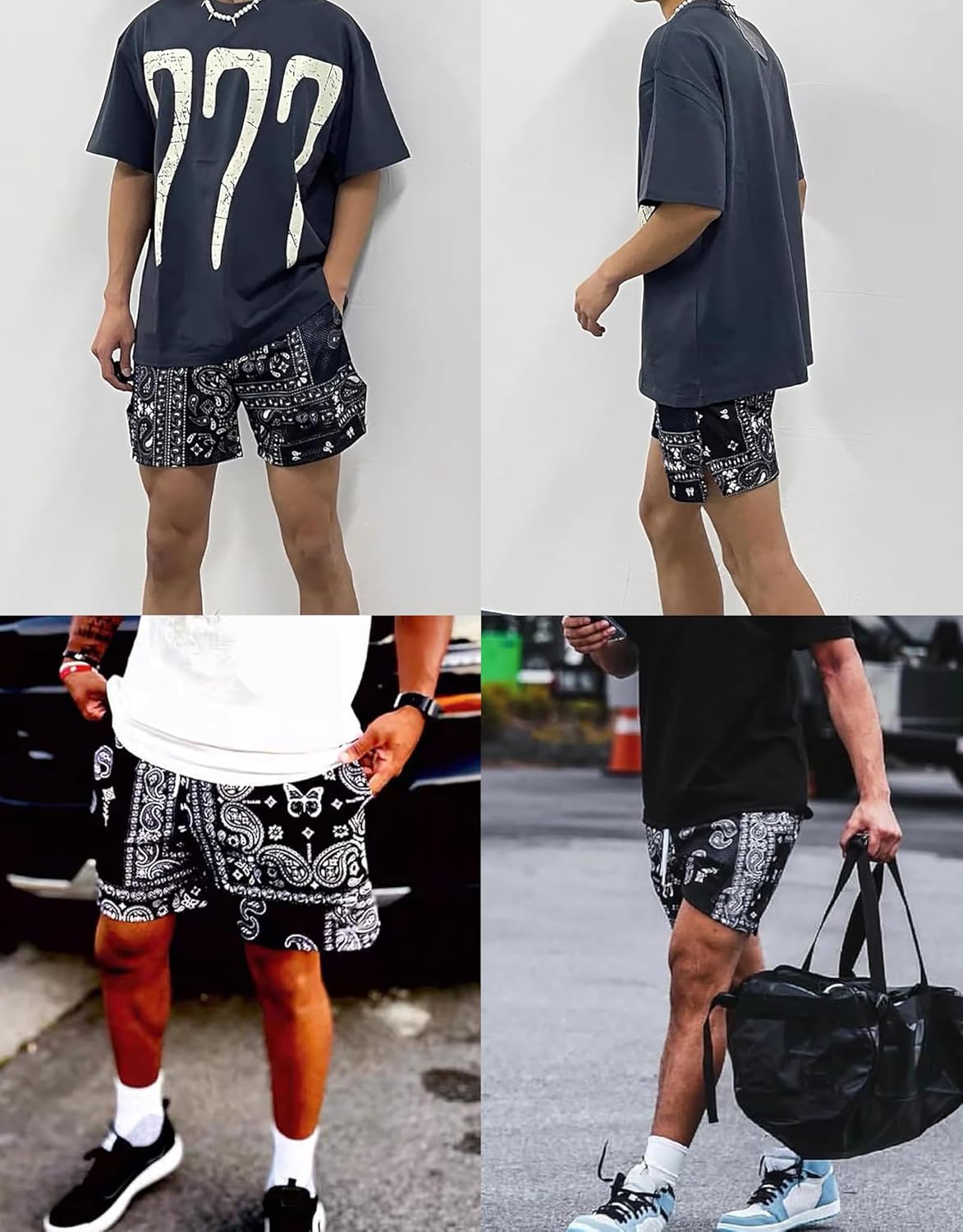 Men's Paisley Shorts Drawstring Bandana Print Casual Workout Athletic Basketball Beach Boxing Summer Shorts