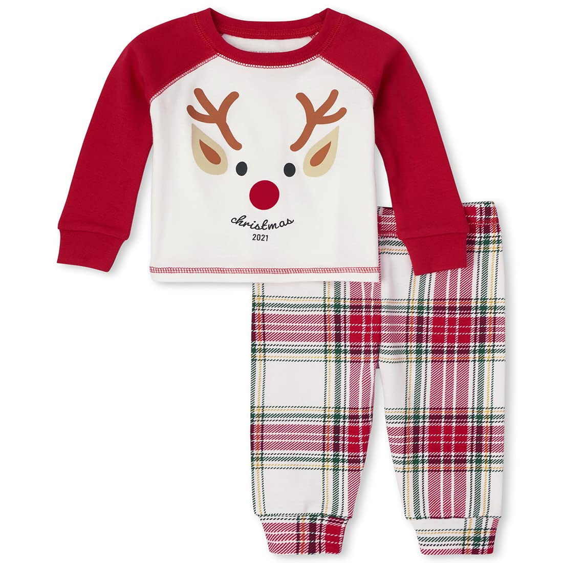 The Children's Place Baby and Toddler Holiday 2 Piece Snug Fit Cotton Pajamas, Reindeer, 2T