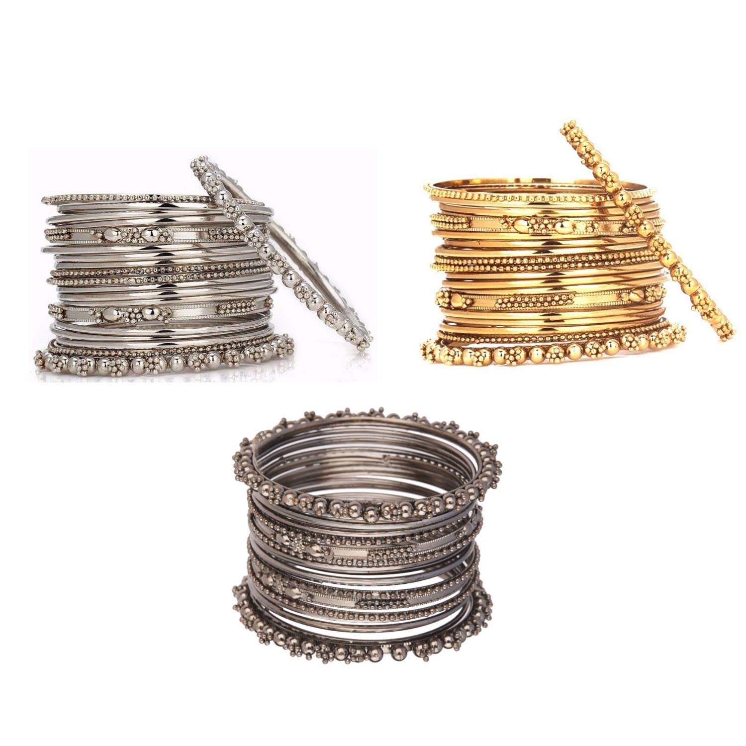 EfulgenzBoho Vintage Antique Ethnic Gypsy Tribal Indian Oxidized Silver Tone Combo Bracelet Bangles Set Jewelry