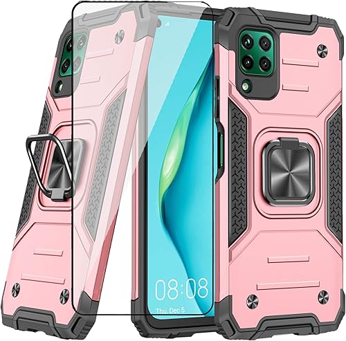 Miniatura 9 de Asuwish Funda compatible con Huawei P40 Lite y protector de pantalla de vidrio templado, accesorios para celda, soporte de anillo, fundas Negro