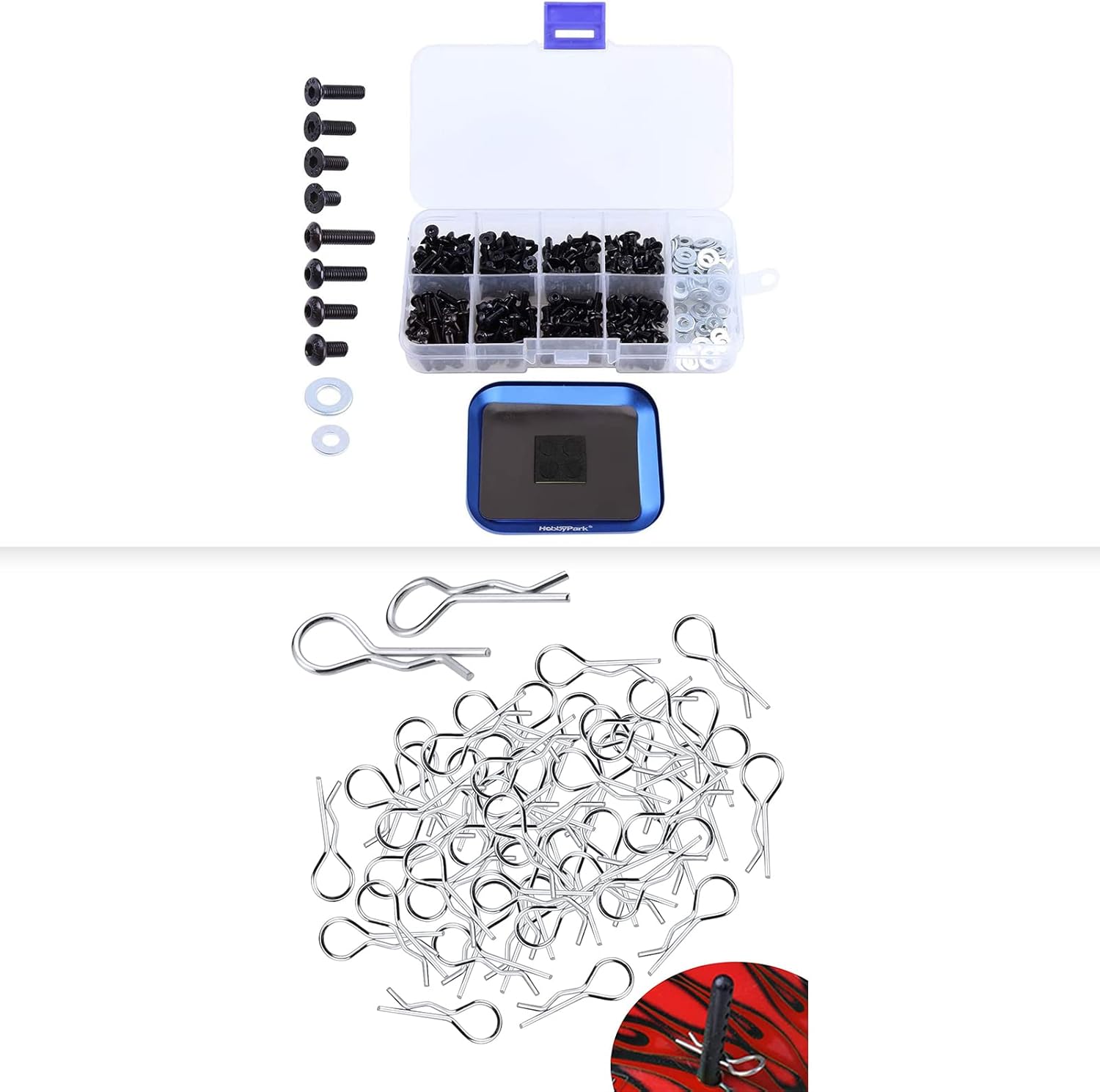 HobbyPark 1/12 1/10 Body Clips 1.2mm Rod & RC Screw Kit