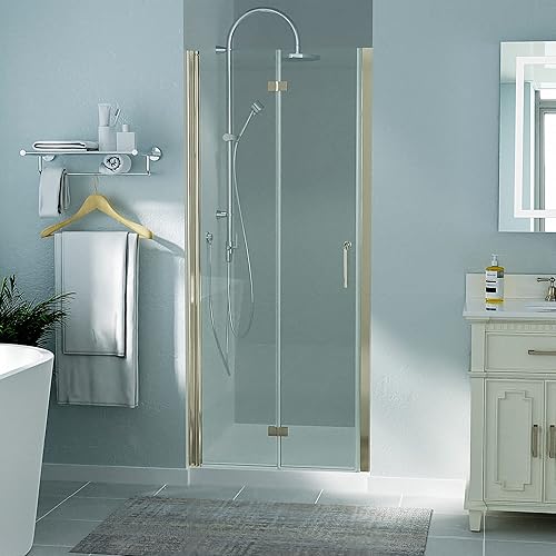 Miniatura 1 de ExBrite Puerta de ducha de vidrio plegable sin marco de 32 a 335 pulgadas de ancho x 72 pulgadas de alto panel de ducha plegable de vidrio