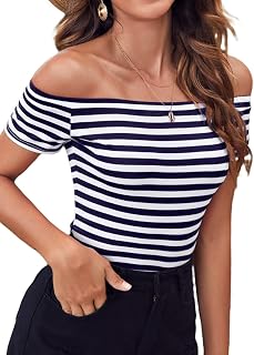 Off The Shoulder Tops for Women Striped Short Sleeve Sexy Going Out Top
