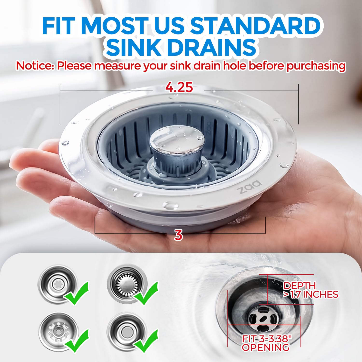 zaa 3-in-1 Sink Strainer - Clog Prevention -7