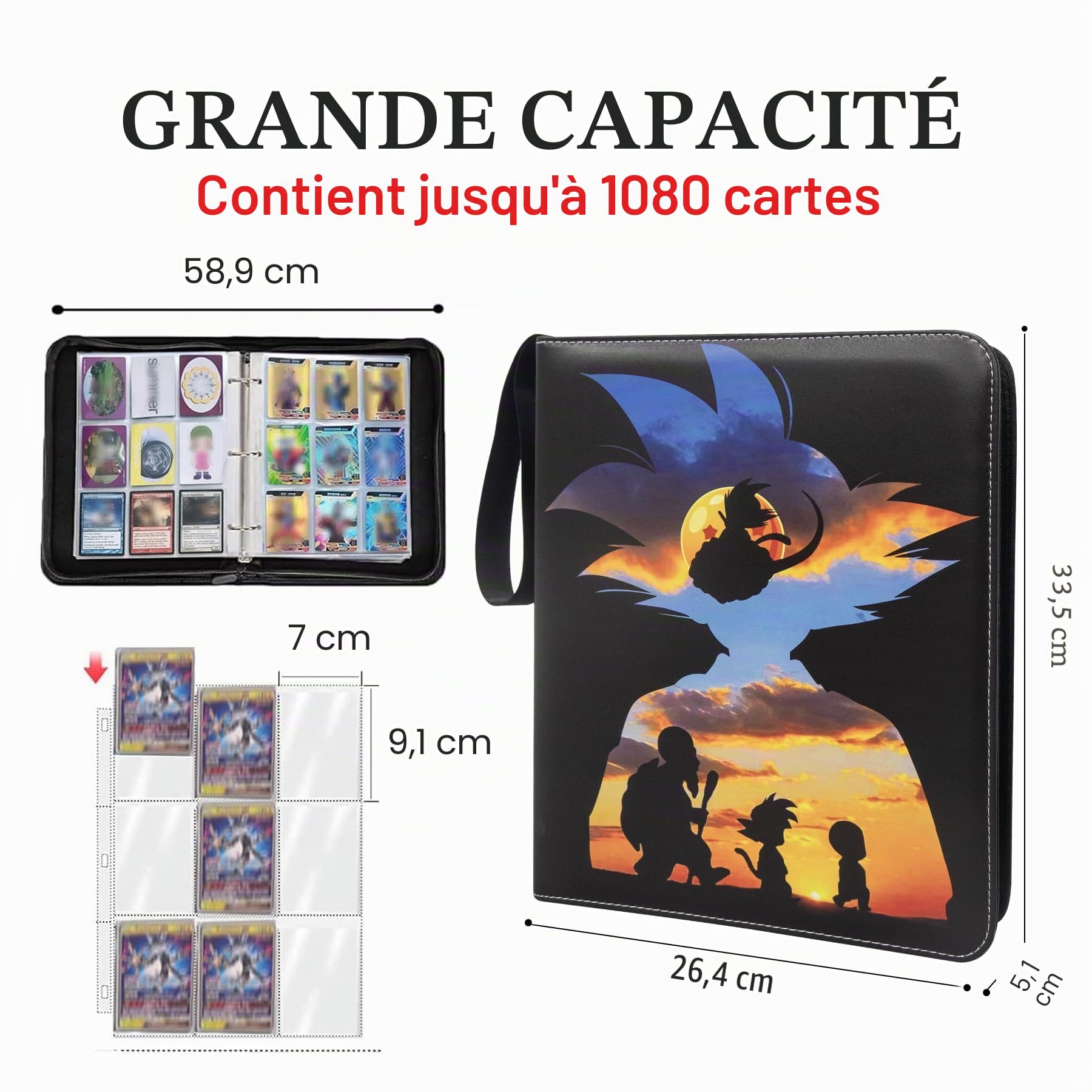 Classeur de cartes à collectionner Anime pour cartes, 9 poches avec 60 pochettes jusqu'à 1080 cartes, classeur de cartes JCC en une seule pièce, étui de rangement étanche pour cartes à collectionner