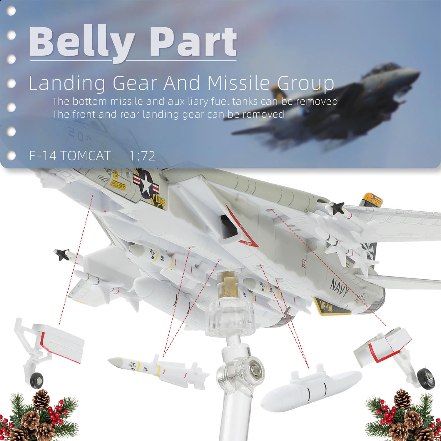 NUOTIE F-14A Tomcat 1/100 Metall Flugzeug Modellbausätze mit Ständer VF-84 Jolly Rogers DieCast Alloy Fighter Modell Jet Replik Vorgefertigte Militärflugzeugsammlung für Display oder Geschenk | VF-84 Jolly Rogers DieCast Alloy Fighter Model Jet Replica Pr