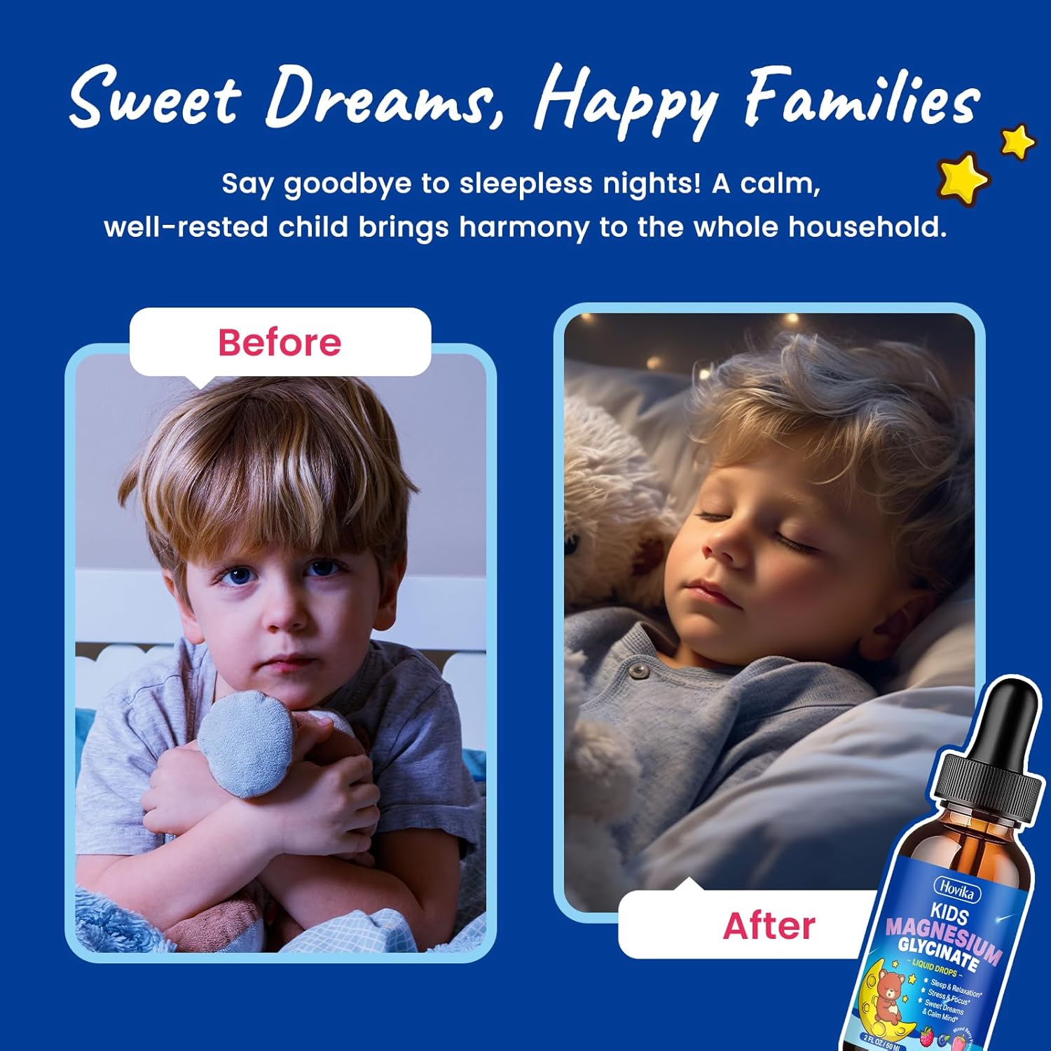 2 Pack Magnesium Glycinate Liquid for Kids - Magnesium Glycinate Drops with L-Theanine Omega-3, Vitamin B6, D3, Zinc - Support Sleep, Relaxation, Calm & Focus - Mixed Berry Flavor