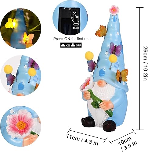 Miniatura 2 de Gnomos de jardín para decoración al aire libre, estatuas solares, divertidas esculturas de jardín y estatuas con luces de mariposa, gnomo artístico