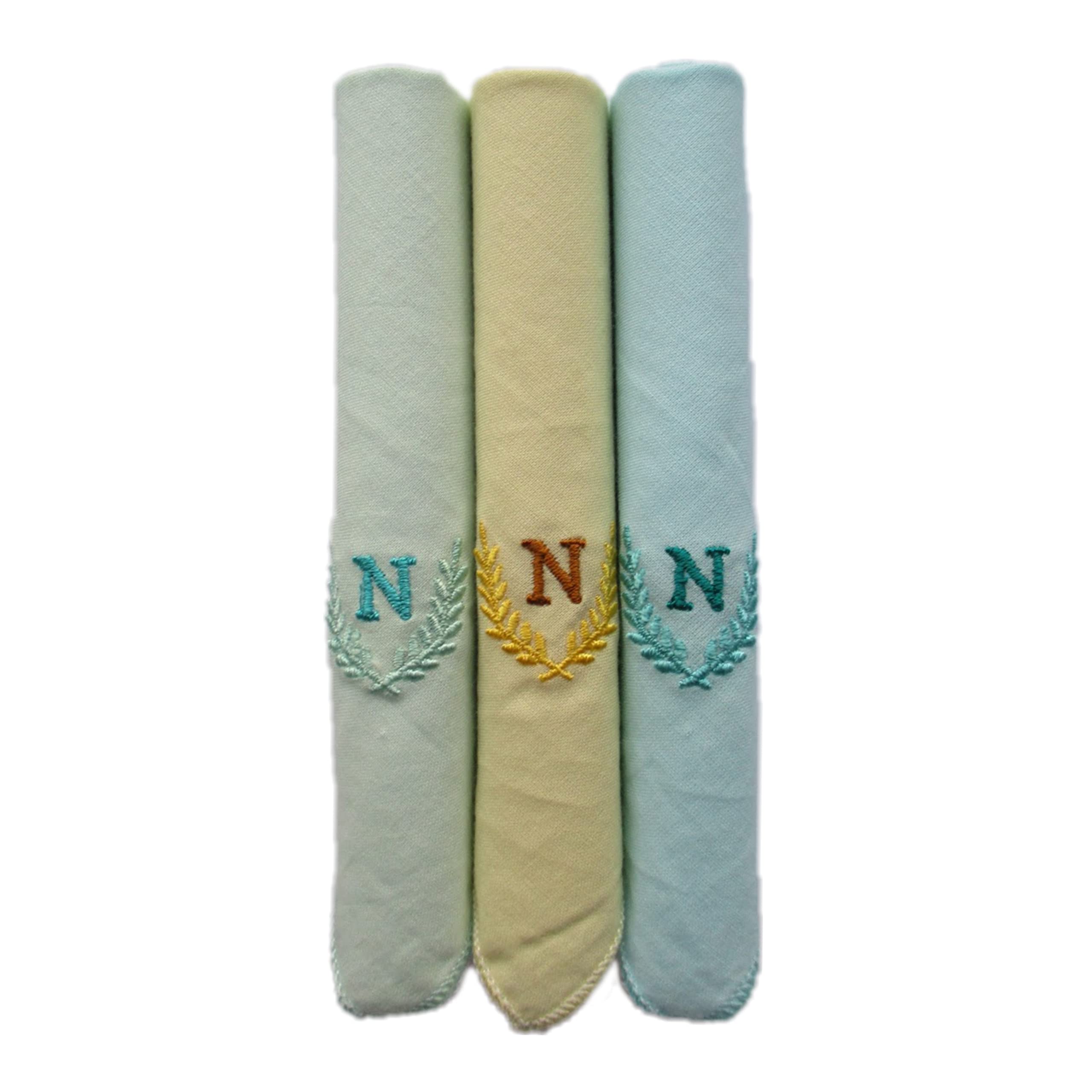 quienz Ladies Multicolor 100% Cotton Handkerchiefs with Initials (N) Pack of 3 (6551 C/C)-picture-13