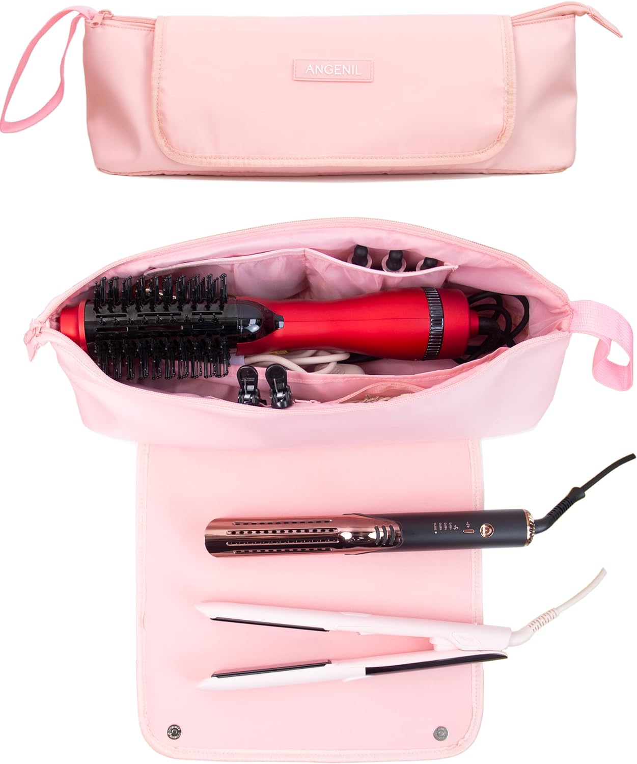 ANGENIL Pro Large Capacity Hair Curling Iron Tools Travel Bag 2 in 1, Heat Resistant Mat for Hair Straighteners, Curling Irons, Hair Dryers, Hot Air Brushes, Portable Bags Travel Essentials