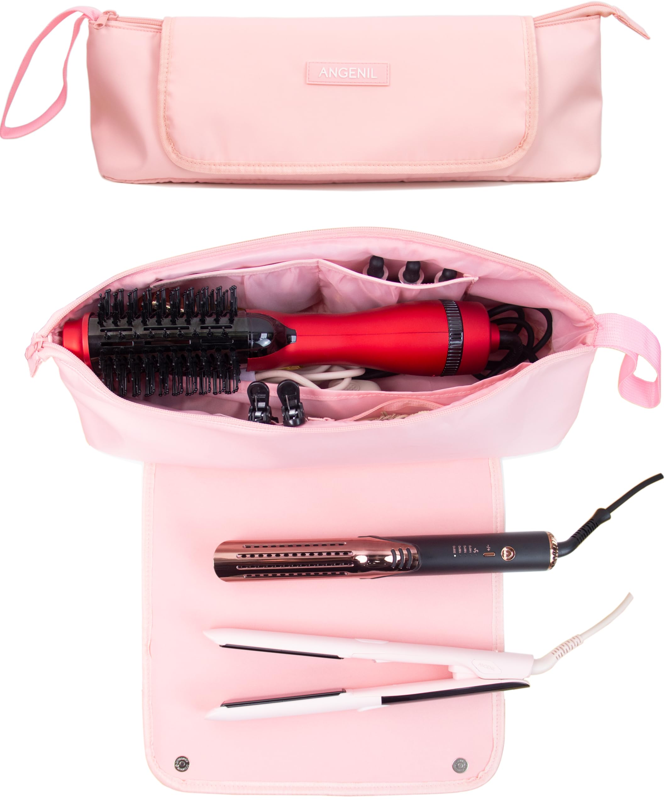 ANGENIL Travel Hair Tool Bag 2 In 1 Heat Mat For Curling Iron,Flat Iron Hair Straightener Comb,Hair Dryer,Hair Curler Heat Pad Curling Iron Mat For Counter,Haircare Accessories Hot Tool Mat Bag,Blush-image-18