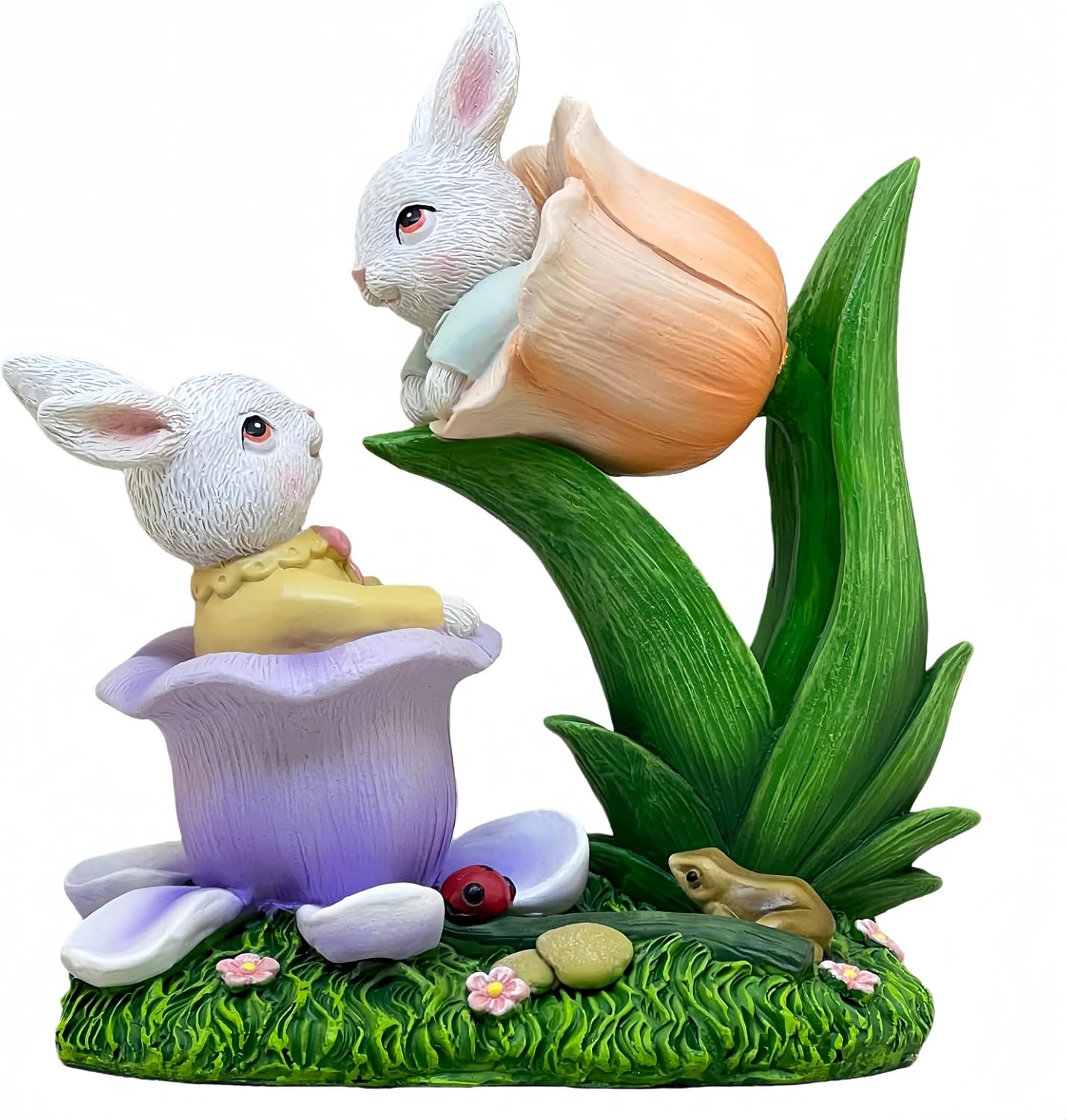 Bunny Tulip Flower Statue Easter Outdoor Rabbit Decor Resin Figurines Sculptures Birthday Decorative for Spring Party Supplies Home Garden Theme Statues, Yard Garden Decorations (Brown)