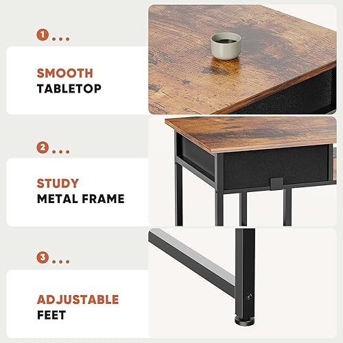 Miniatura 9 de DUMOS - Escritorio pequeño de 48" para computadora, para el hogar y la oficina, para dormitorio con cajones, mesa de estudio y escritura para juegos