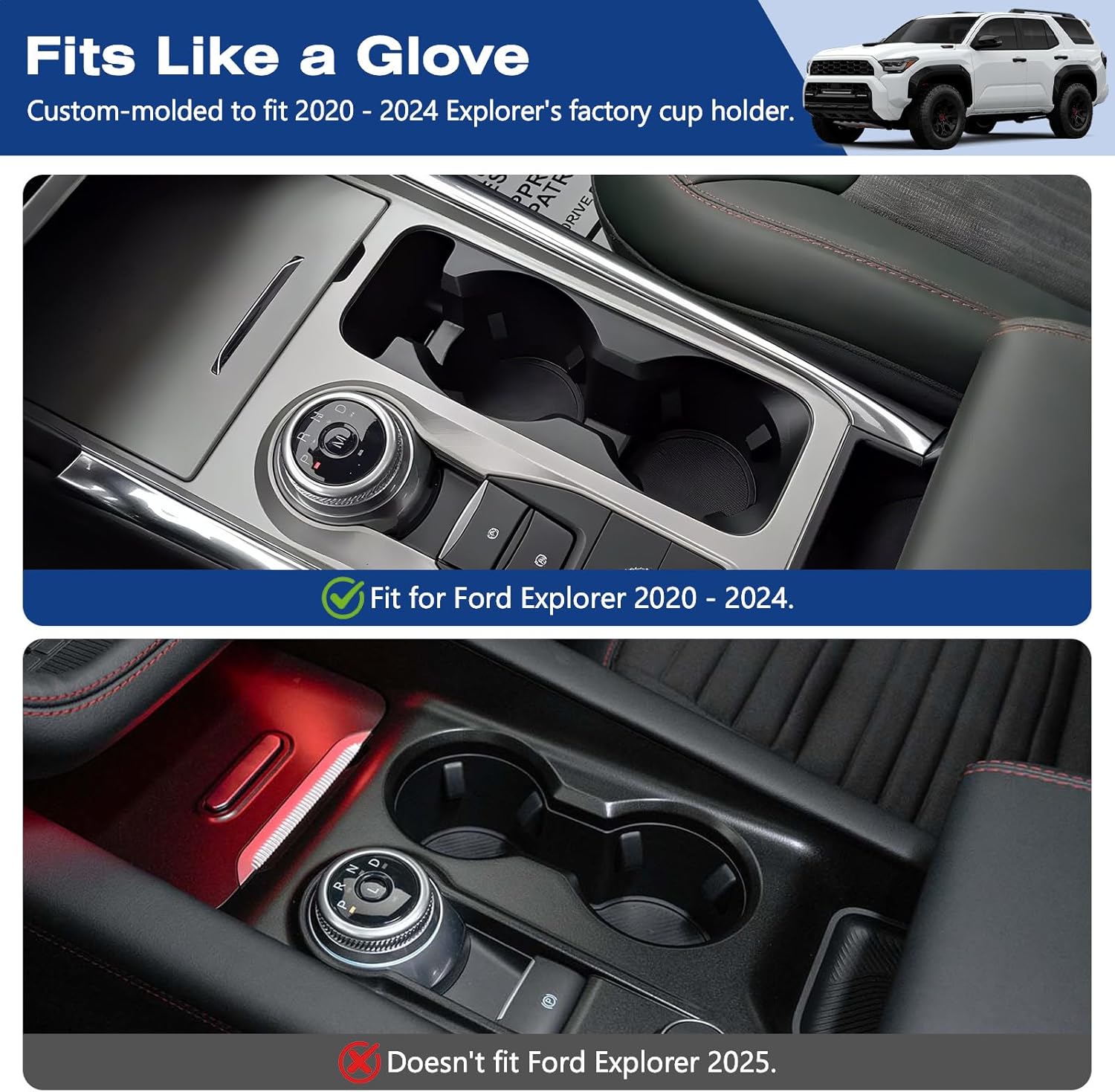 1797 Center Console Cup Holder Insert fit for Ford Explorer 2020 2021 2022 2023 2024 Accessories Water Bottle Drink Silicone Black