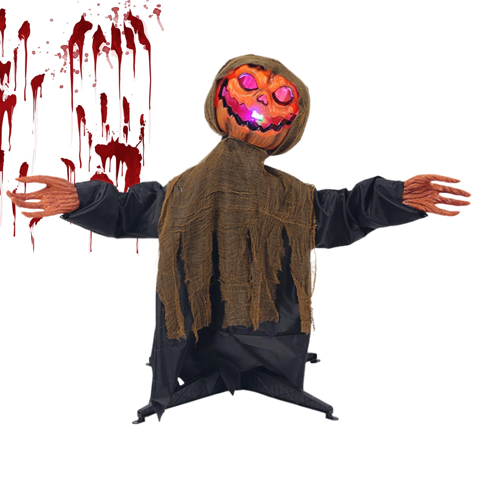 Dekoracje Halloween Animowane Duch Z Dyni Do Ogrodu | Podświetlana Kołysząca Się Upiorna Dekoracja Z Dźwiękiem Na Taras Ogród Podwórko Przedogródek