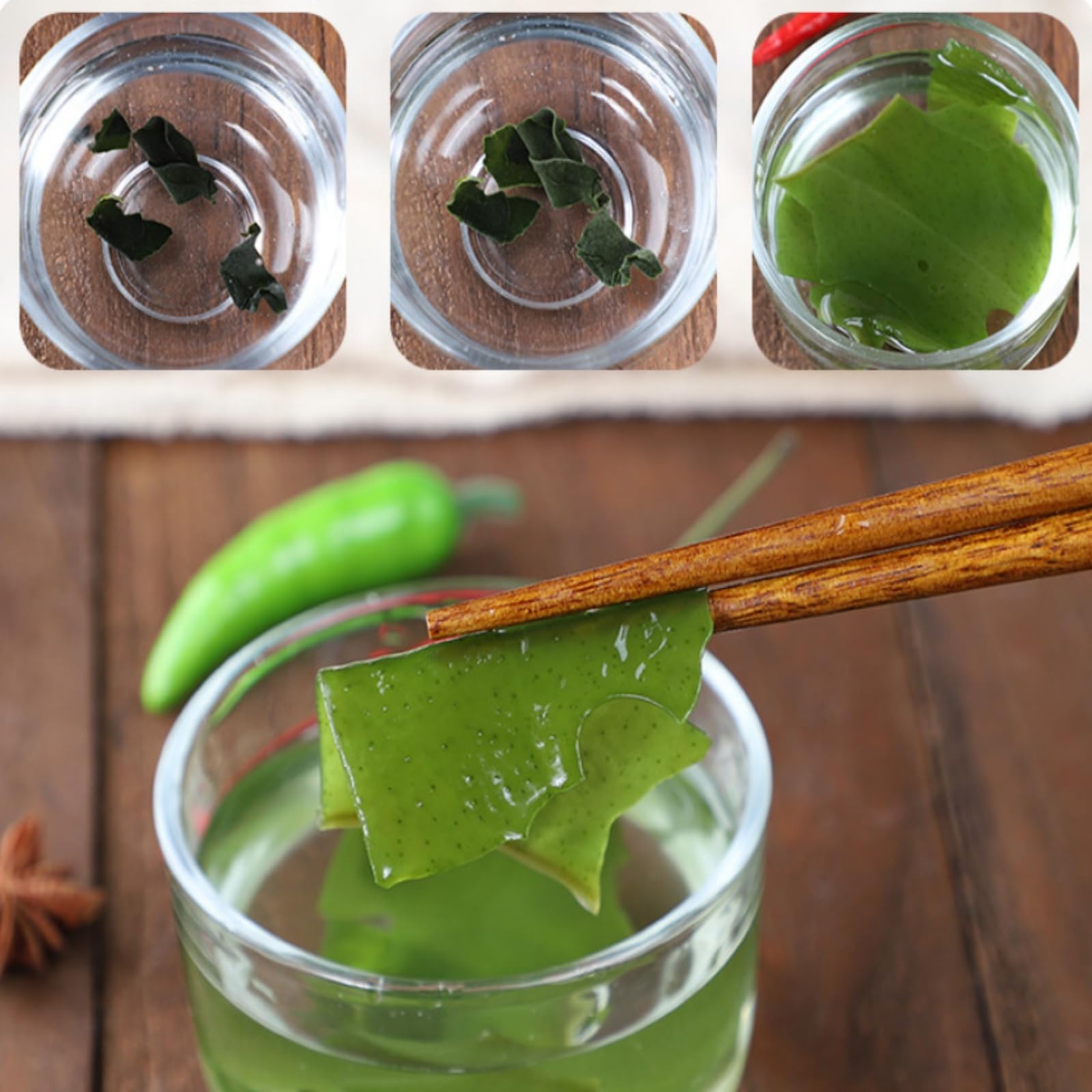 TraiHuyan Algues Wakame Séchées 100g, Algues Marines Premium pour Soupe Miso & Salade d'Algues - 100% Naturel, Vegan & Faible en Calories - Préparation Rapide,