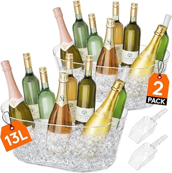 Lifewit 13L Ice Bucket for Parties 2 Pcs, Large Beverage Tub with Scoop, Drink Cooler for Dirty Soda Bar, Portable Champagne/Wine/Beer/Juice Table Chiller for Outdoor Bar & Mimosa Bar Supplies