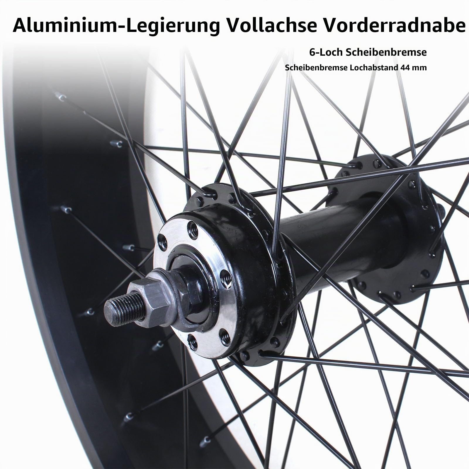 20“ Fat Bikes Rad 24/26x4.0'' Snow Bike Vorderrad Aluminium-Legierung Schnellspanner 135mm Vorderradnabe 6 Bolzen Scheibenbremse Vorderrad 36x14G Speichen(Black,26IN)